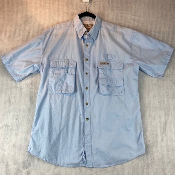Hook & Tackle Fishing Gear Short Sleeve Vented Cotton Shirt Sz L Multi-pocket - Picture 1 of 13